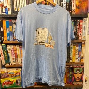 M-L VINTAGE 80s TRASHED FADED SINGLE STITCH Blue Graphic Men's Shirt